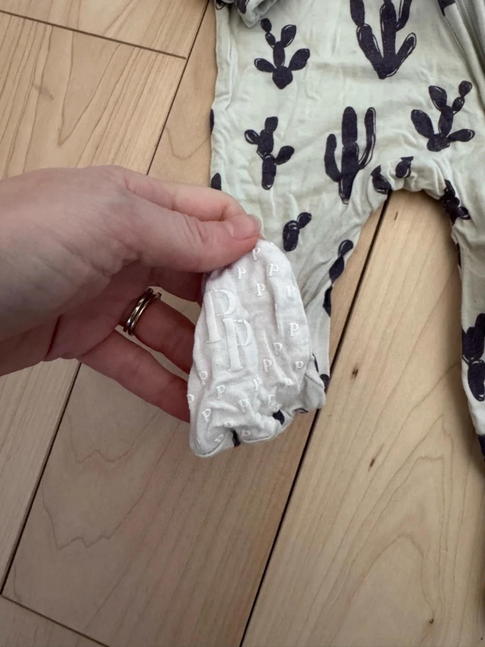 Posh Peanut Cream‎ Footed One-Piece with Navy Cactus Print